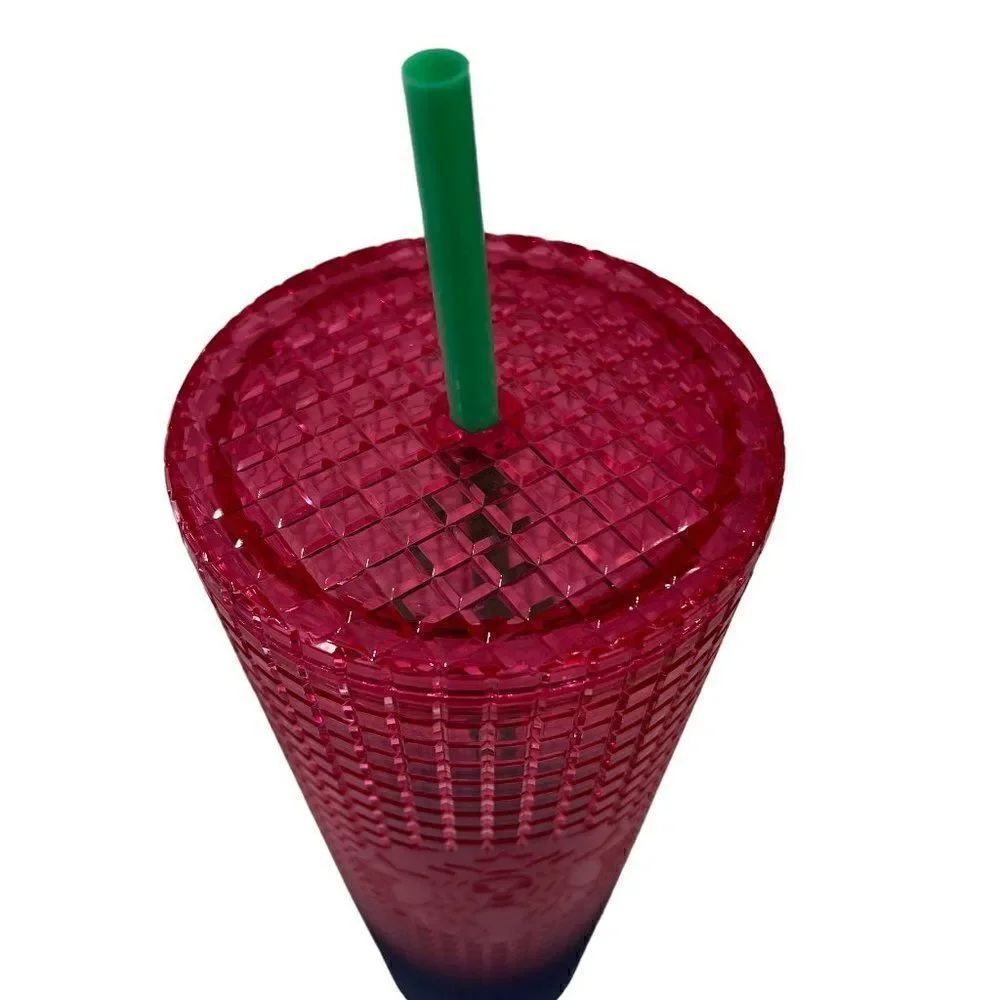 2022 Starbucks Watermelon Pink Purple Grid Tumbler Venti Cup